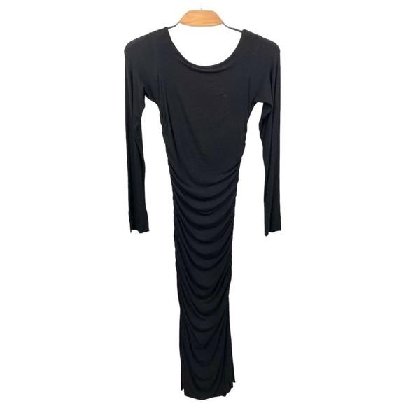 Velvet by Graham & Spencer Black Ribbed Viscose Jersey Ruched Midi Dress Size M - Picture 3 of 8